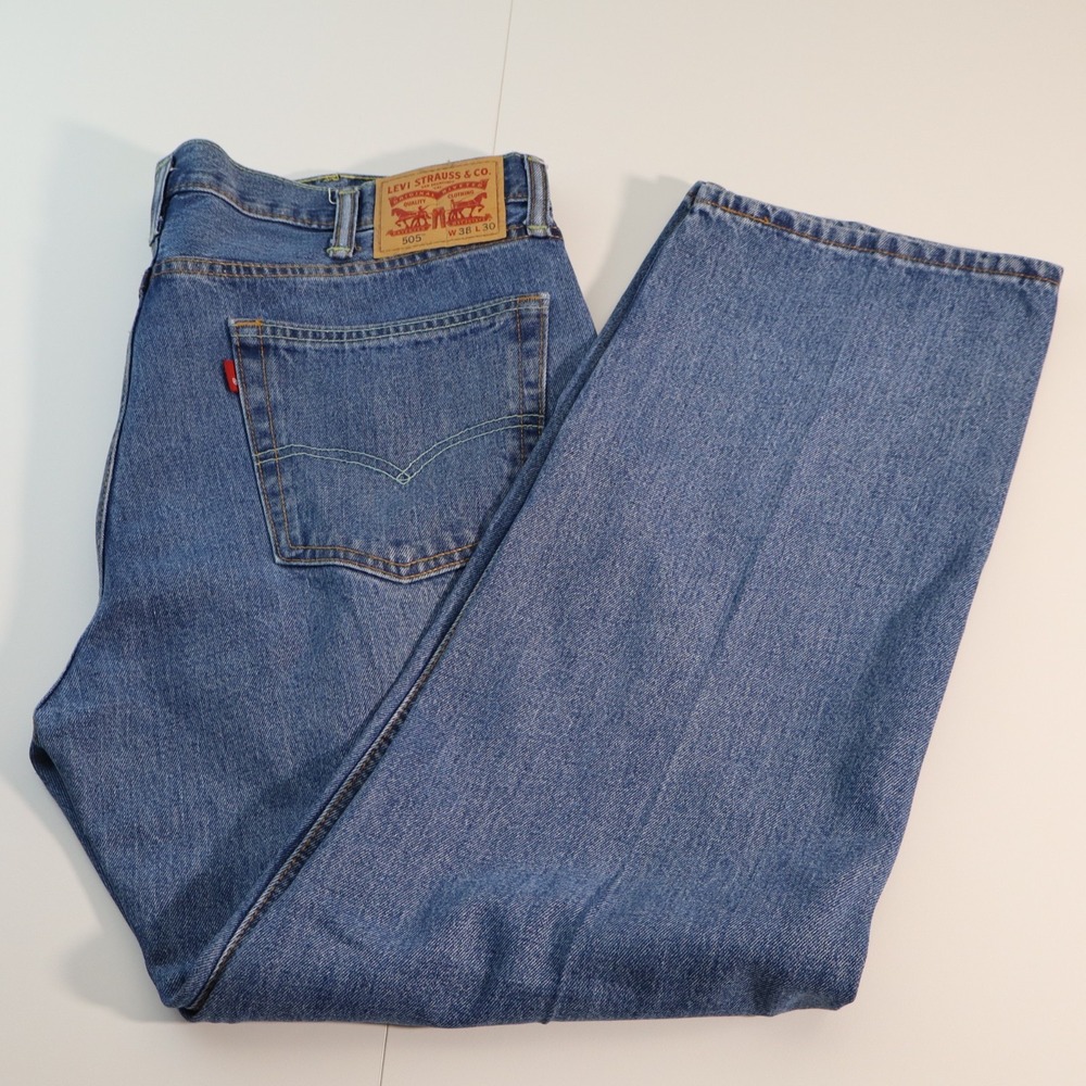 Levi's 505 Straight Leg Blue Denim Jeans Mens Size 38x30